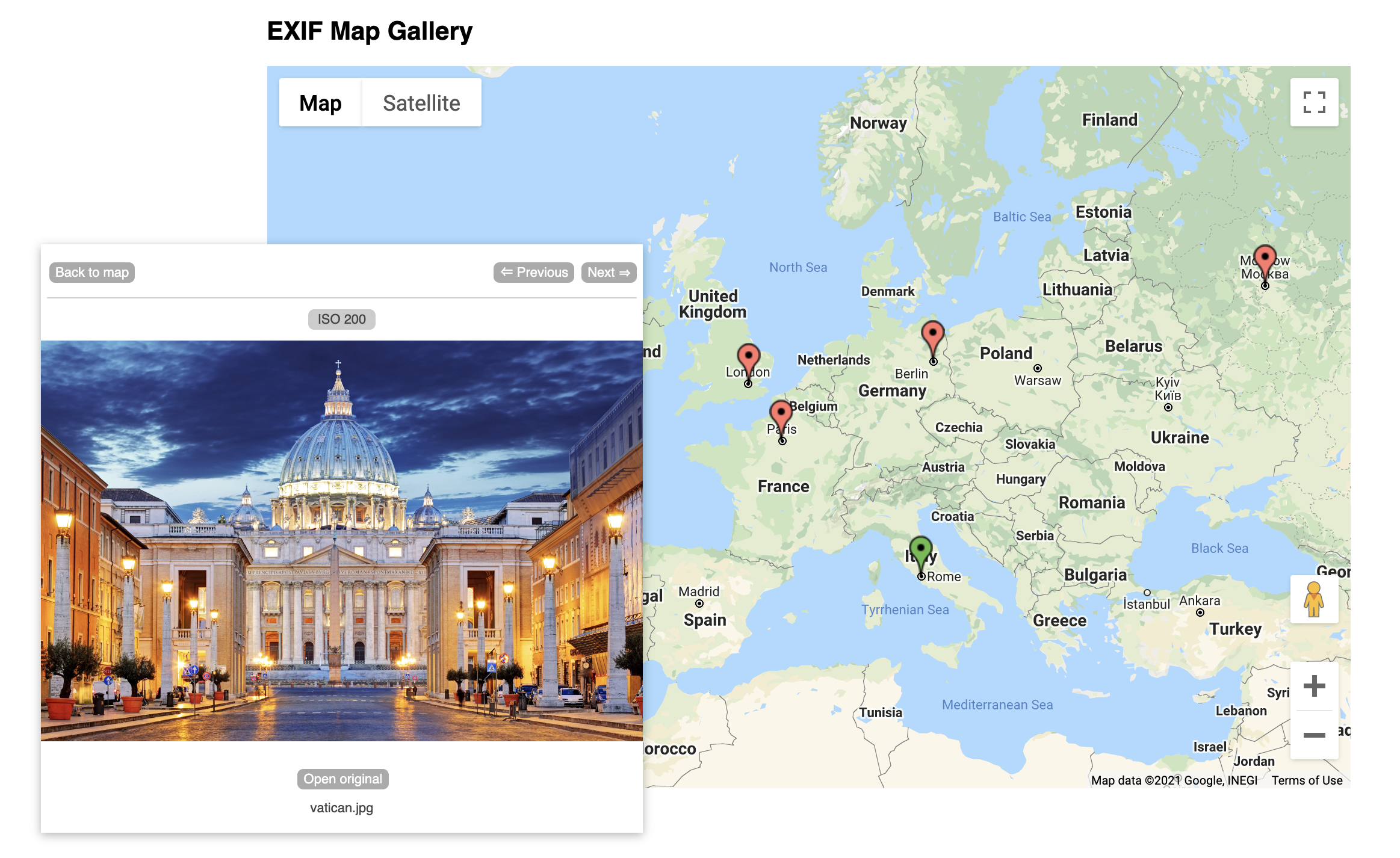 Display your geo tagged photos on a map